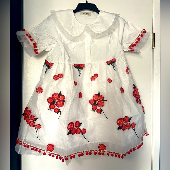 White red Floral embroidered mini babydoll dress - Picture 1 of 3